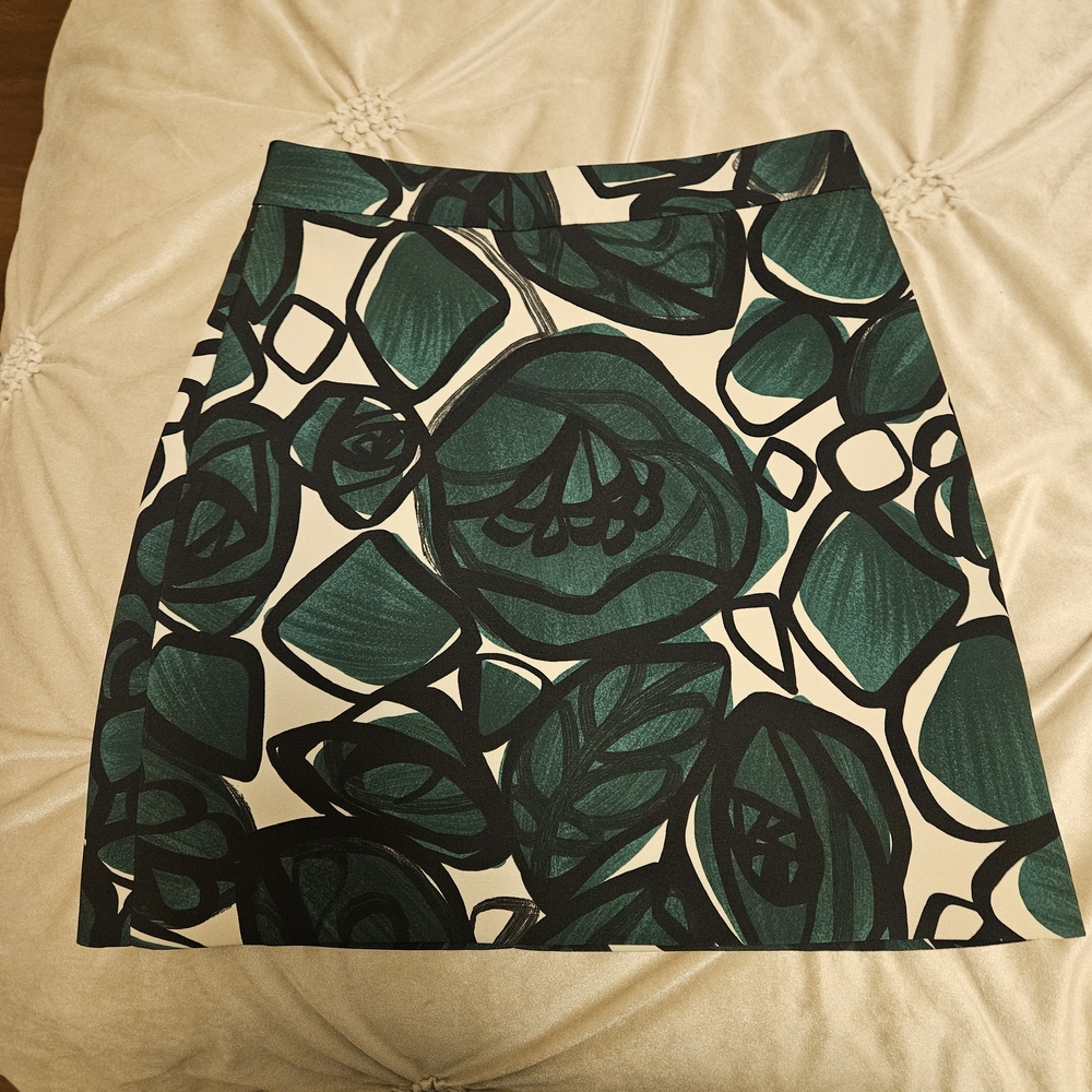 Zara A-Line  Mini Skirt with Green and Black Floral Design